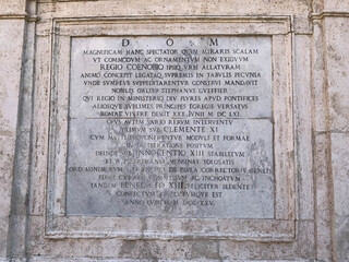Plate with a Latin historical inscription at the Spanish steps - Scalinata di Trinità dei Monti