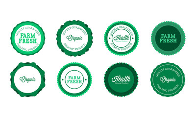 Vector farm badge set of Fresh Organic elements. Vintage style labels for natural food and drink, products, biodynamic agriculture, on the nature background. Collection 100% bio, eco, healthy stickers