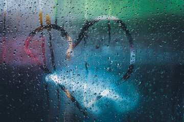 heart shape in wet window after the rain
