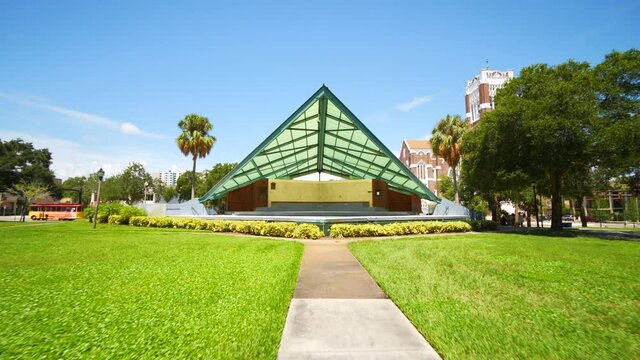 St Petersburg FL Williams Park and bandstand stage shot in motion