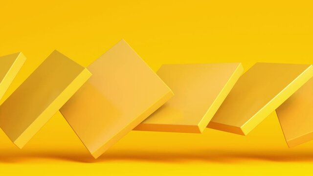 Abstract modern composition with random yellow box rectangles on yellow background. 3D animation of seamless loop. 4K UHD
