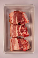 Close up of portions of pork belly