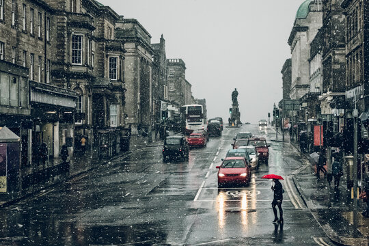 Snow Falling on Frederick Street in Edinburgh