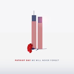 Patriot Day 9/11 USA lettering card, September 11. We will Never forget. 