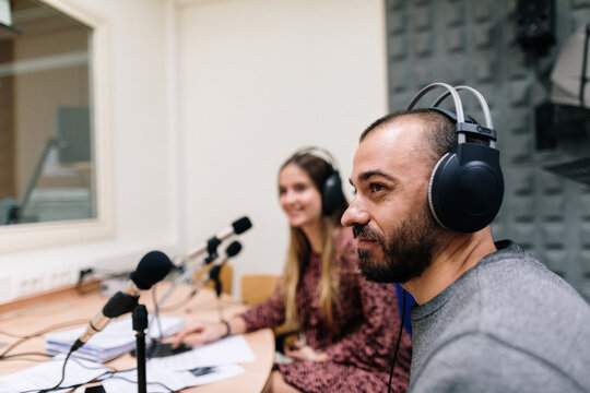 Group of people conducting an interview