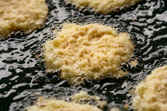 Delicious Hanukkah Potato Latkes Cooking In Hot Oil