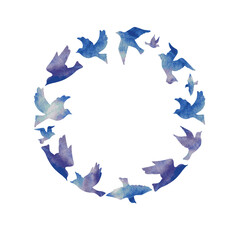 Circle of watercolor birds.