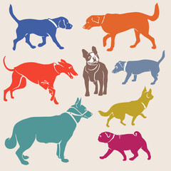 Set of dogs silhouette. Vector.