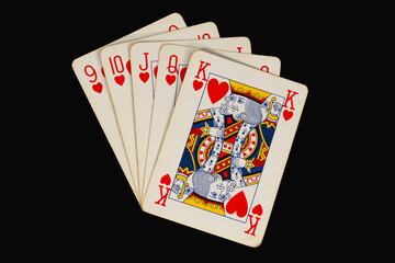 View of a royal flush at the game of poker