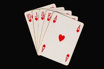 View of a royal flush at the game of poker