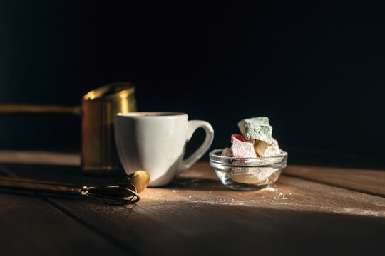 Traditional Serving of Turkish / Greek Coffee with Turkish Delight