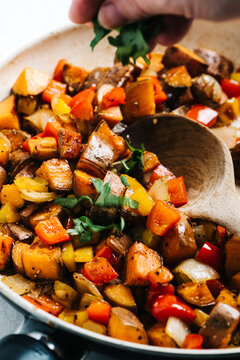 Adding parsley to sweet potato hash recipe