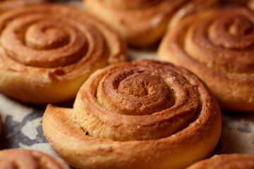 Fototapeta premium Cooking cinnamon balls. Advertising photo. Top view. Very high quality photo.