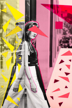 Collage of a woman reflected in glass