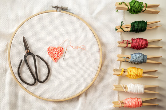Embroidery of a Heart with French Knots
