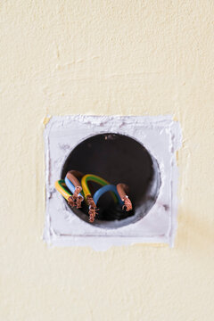 Electric wire detail on a wall socket