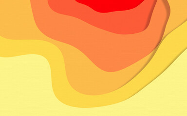 Abstract red orange and yellow paper cut shapes gradient background.paper art style textured with wavy layers 3D render.for background wallpaper and Business template.