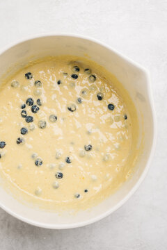 Cornbread batter with blueberries closeup
