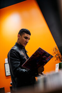 Man shopping for vinyl records