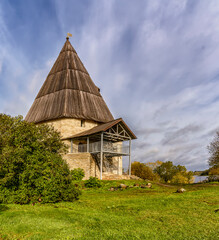 A fortress in the village of Staraya Ladoga on the banks of the Volkhov River.