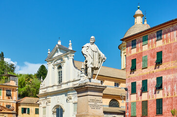 Old square with monument to Giuseppe Garibaldi in Chiavari