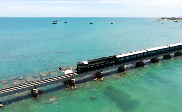 Indian Rameswaram Long Railway Bridge