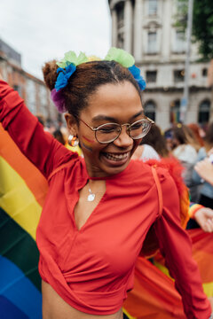 Afro woman With Rainbow Flag