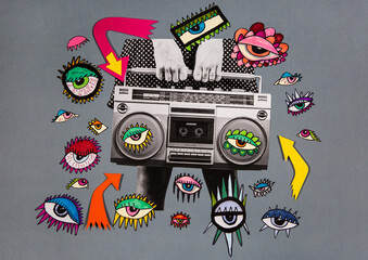 Music player with eyes collage