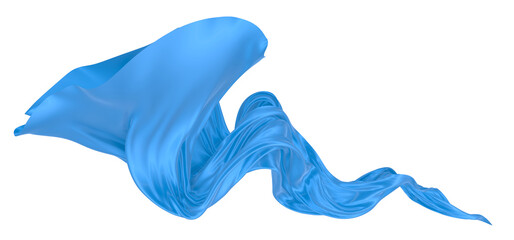 Beautiful flowing fabric of blue wavy silk or satin. 3d rendering image.