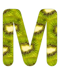 Alphabet letter M with kiwi fruit background - Actinidia deliciosa
