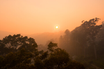 smoke filled hazy skies over sydney