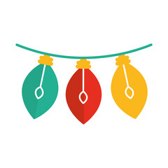 happy merry christmas, hanging lights decoration celebration festive flat icon style