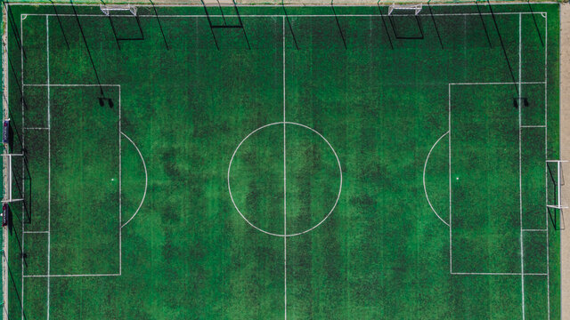 green football field. photos from the quadrocopter.