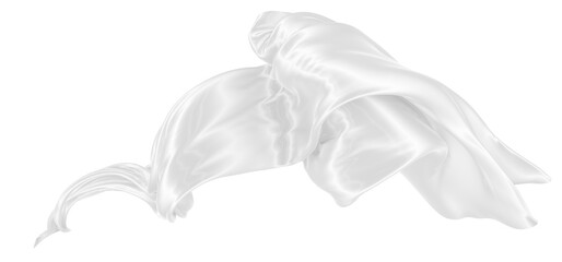 Beautiful flowing fabric of white wavy silk or satin. 3d rendering image.