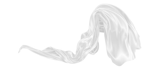 Beautiful flowing fabric of white wavy silk or satin. 3d rendering image.