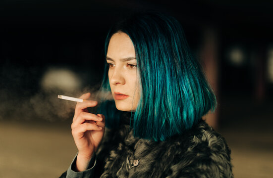 portrait of smoking woman .