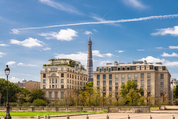 Paris, beautiful buildings, with the Eiffel tower in background