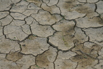 Dürre mit gerissenem Lehm Boden bei einer Trockenheit aufgrund des Klimawandels