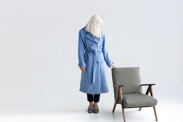 Studio portraits of pretty blonde asian woman