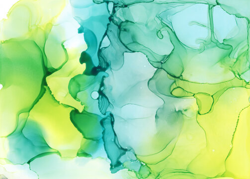 Blue Green Abstract Alcohol Ink Painting