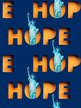 Statue of Liberty and hope word.