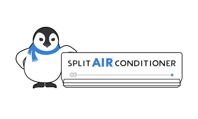 Desgn of split air conditioner and penguin illustration