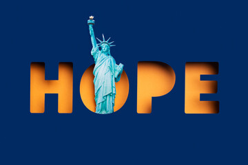 Statue of Liberty and hope word.