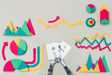 Female hands working with analytics on a mobile phone.