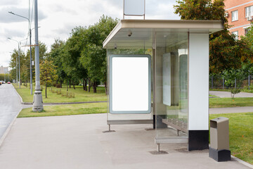 Bus station with billboard in the city, mock up.