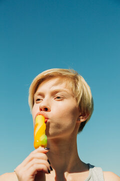 Girl Eating A Ice Cream, Selective Focus