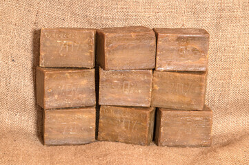 retro household soap 70%. On the surface of the soap is written 