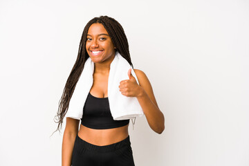 Young african american sport woman isolated smiling and raising thumb up