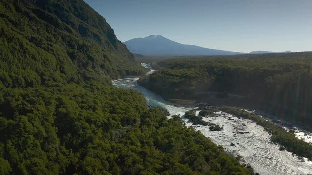 Aerial landscape of Osorno Volcano and Falls of Petrohue - Puerto Varas, Chile,