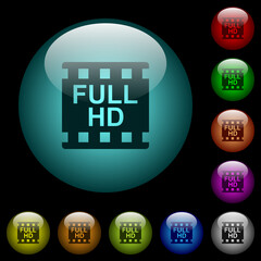 Full HD movie format icons in color illuminated glass buttons